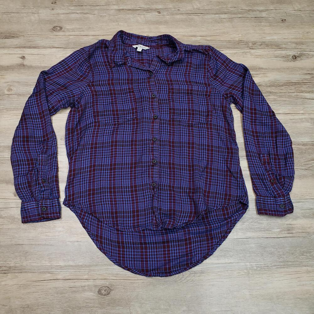 Lucky Brand Shirt Womens Small Blue Red Plaid Button Front Long Sleeve Top